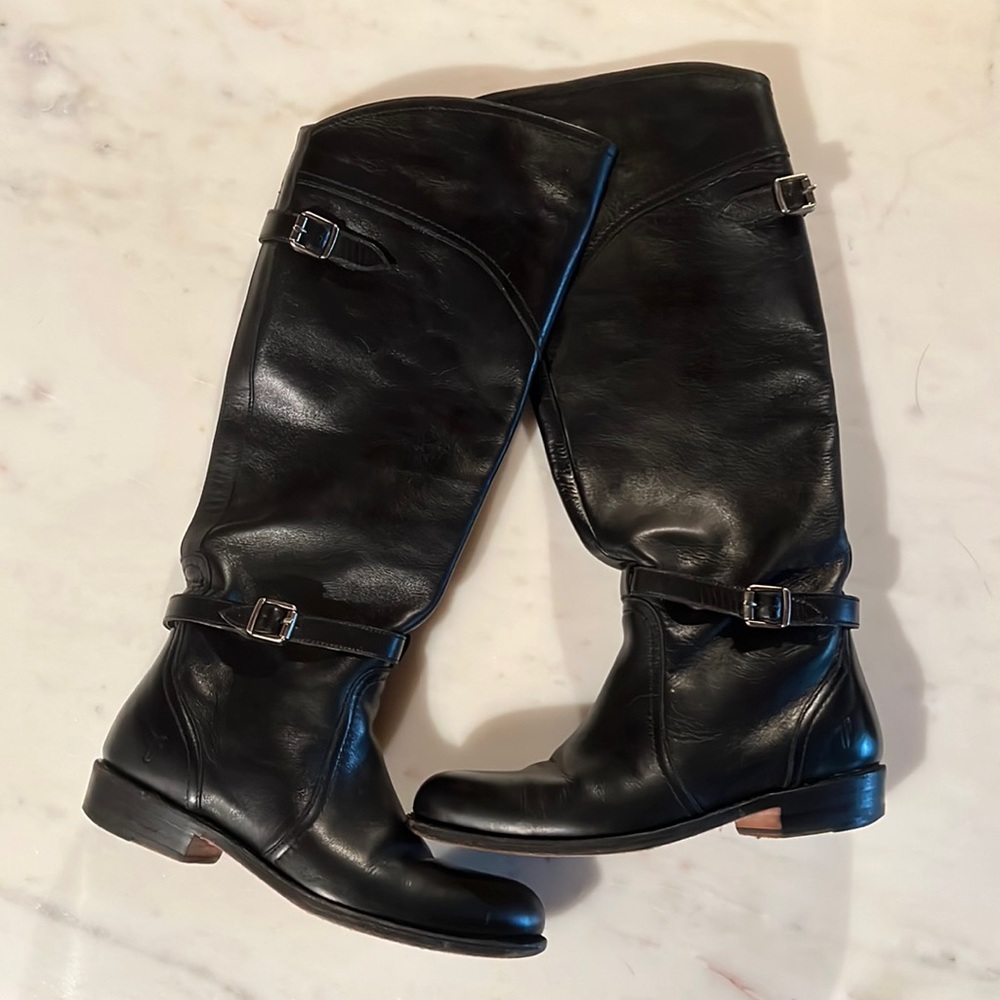 FRYE Dorado Black Leather Equestrian Boots